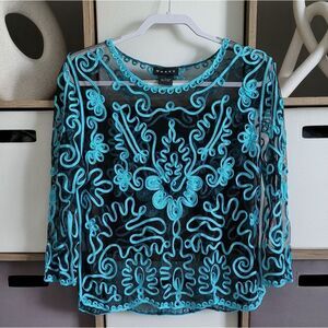 Weavz embroidered teal/black blouse Size L